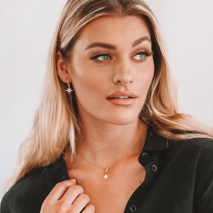 Polaris Star Mix Hoop Earring Charms made with Clear Swarovski Crystals Rose Gold Plated