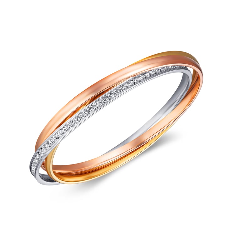 Trinity Interlocking Bracelet Bangle with Swarovski Crystals Tri Gold Plated