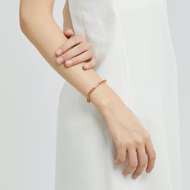 Tennis Bracelet with Padparadscha Swarovski Crystal Gold Plated