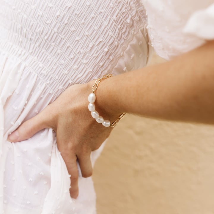 Bold Oval Freshwater Pearl Bracelet Rose Gold Plated