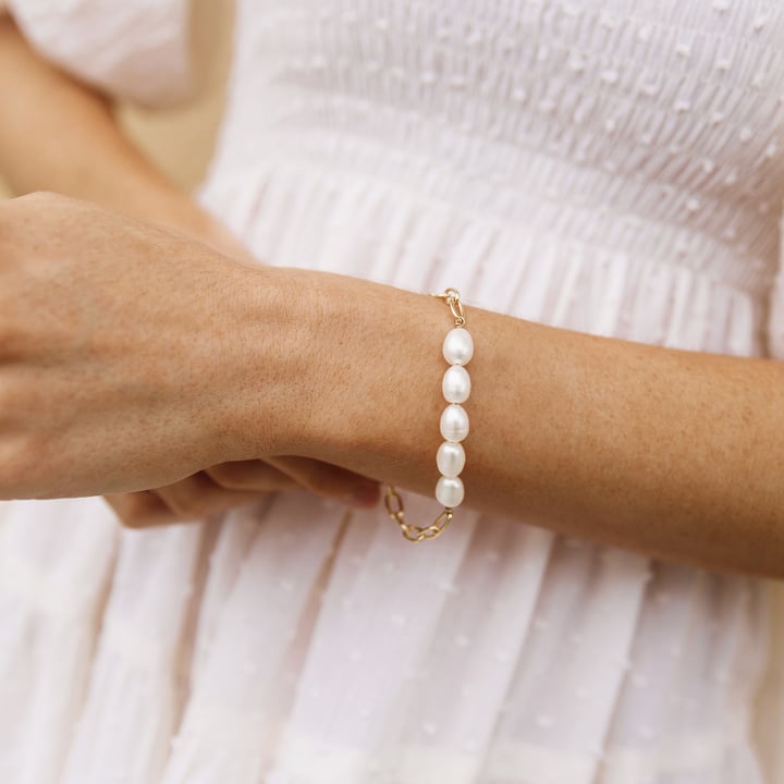 Bold Oval Freshwater Pearl Bracelet Rose Gold Plated
