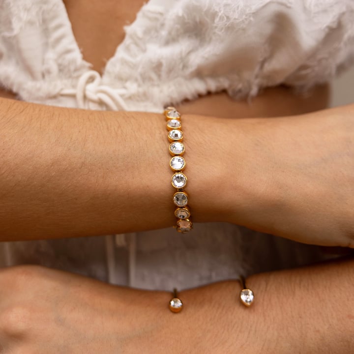 Statement Tennis Bracelet with Clear Crystals Gold Plated