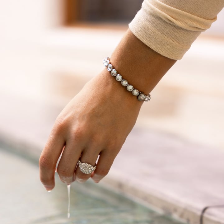Statement Tennis Bracelet with Clear Crystals Rhodium Plated