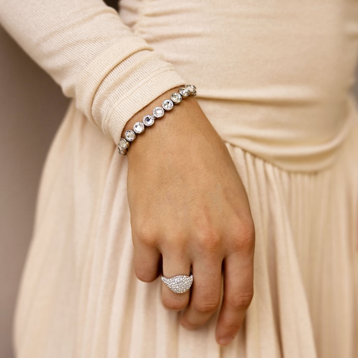 Statement Tennis Bracelet with Clear Crystals Rhodium Plated