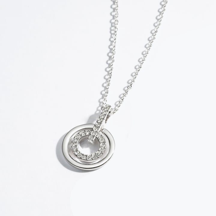 Circle Double Necklace with Clear Crystals Rhodium Plated