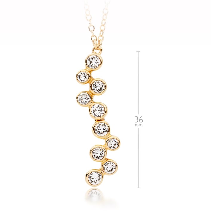 Fidelity Pendant with Blue Clear Swarovski Crystals Bubbles Drop Bridal Gold Plated