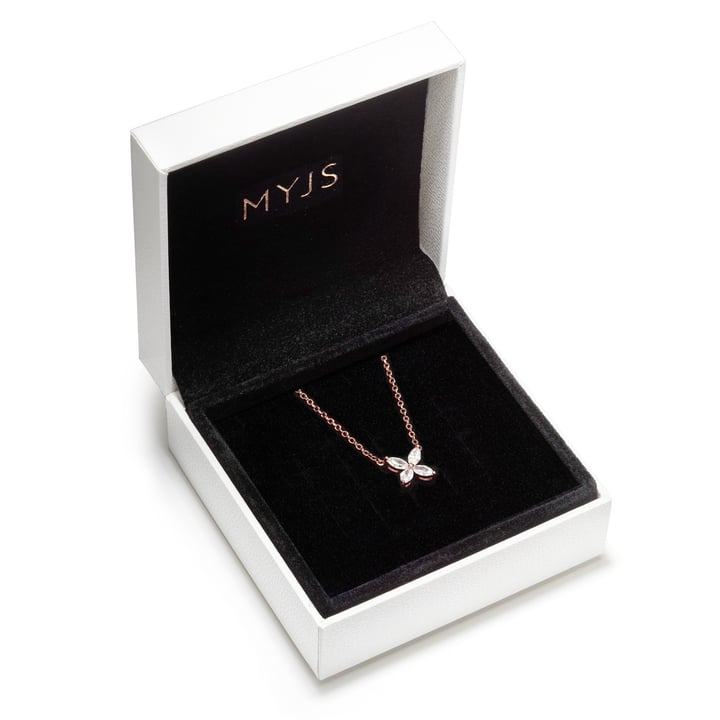 Victoria Flower Marquise CZ Pendant Necklace Bridal Rose Gold Plated