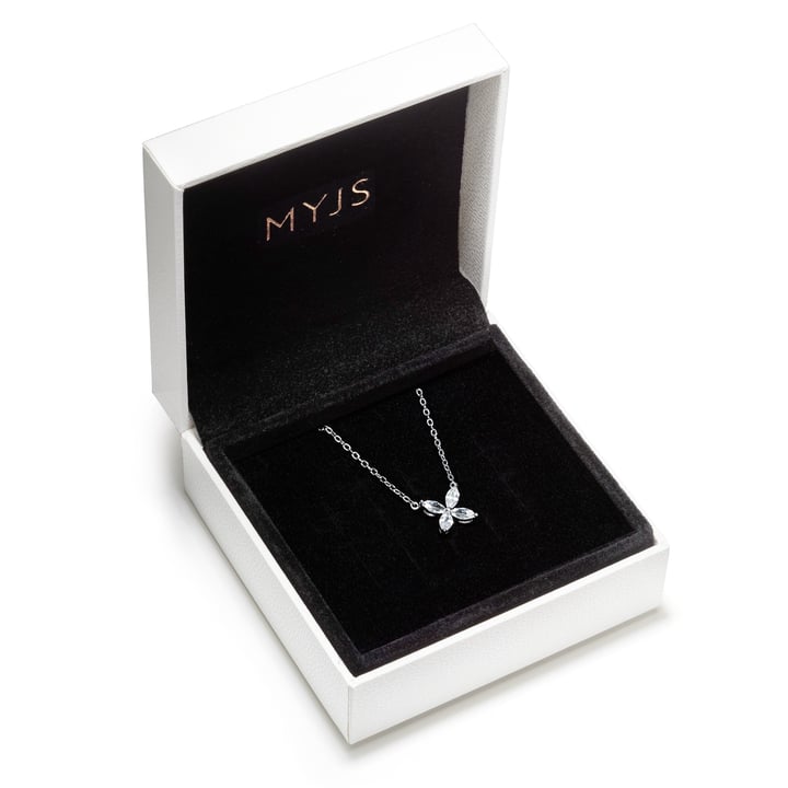Victoria Flower Marquise CZ Pendant Necklace Bridal Rhodium Plated