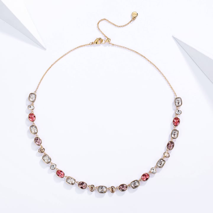 Festival Necklace with Rose Swarovski Crystals Bridal Gold Plated