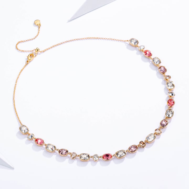 Festival Necklace with Rose Swarovski Crystals Bridal Gold Plated