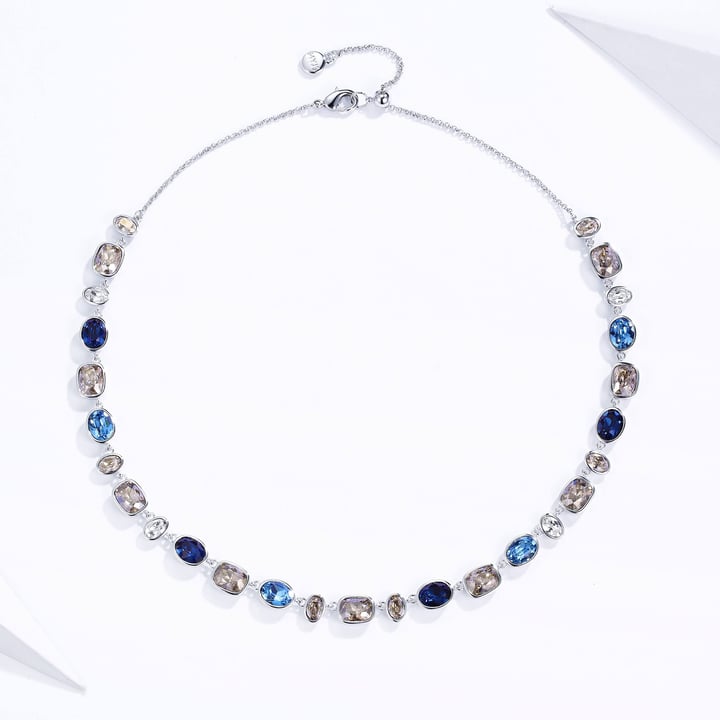 Festival Necklace with Blue Swarovski Crystals Bridal Rhodium Plated