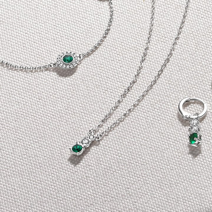 Attract Trilogy Round Pendant with Emerald Austrian Crystals Rhodium Plated
