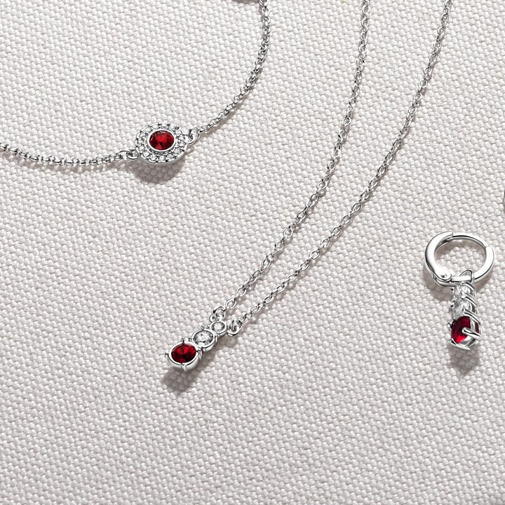 Attract Trilogy Round Pendant with Swarovski Ruby and Clear Crystals Rhodium Plated
