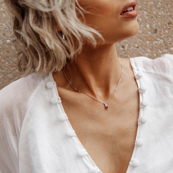 Attract Trilogy Round Pendant with Swarovski Ruby and Clear Crystals Rhodium Plated