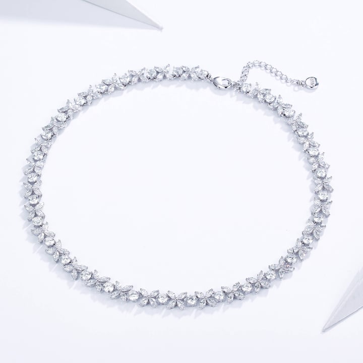 Victoria Necklace with Marquise Clear CZ Bridal Rhodium Plated
