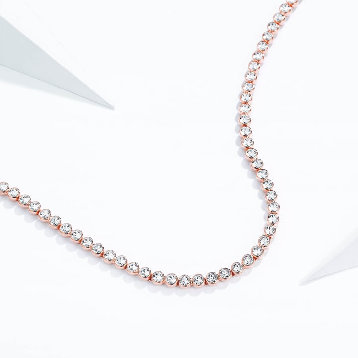 Tennis Necklace with Clear Swarovski Crystals Bridal Rose Gold Plated