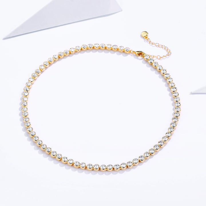 Tennis Necklace with Clear Swarovski Crystals Bridal Gold Plated