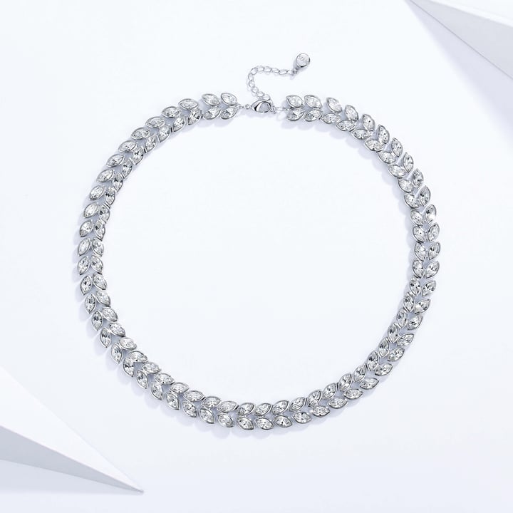 Talesia Double Statement Necklace with Clear Swarovski Crystals Rhodium Plated Bridal