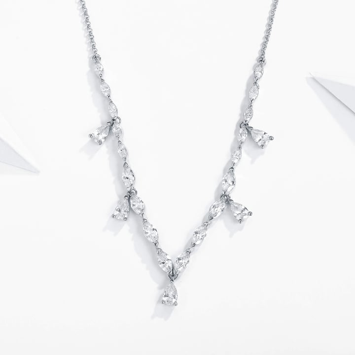 Louison Layer Necklace with Clear Cubic Zirconia Rhodium Plated