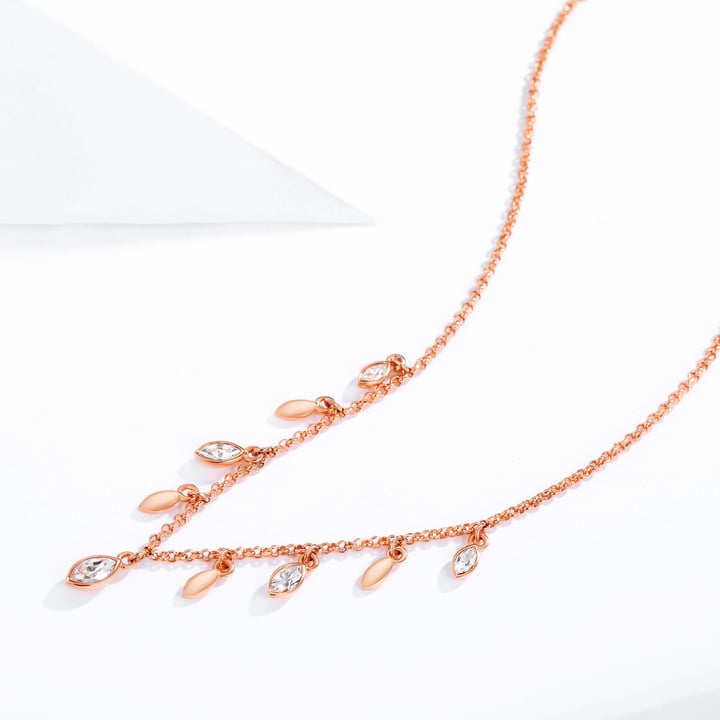 Mayfly Layer Necklace with Clear Swarovski Crystals Rose Gold Plated