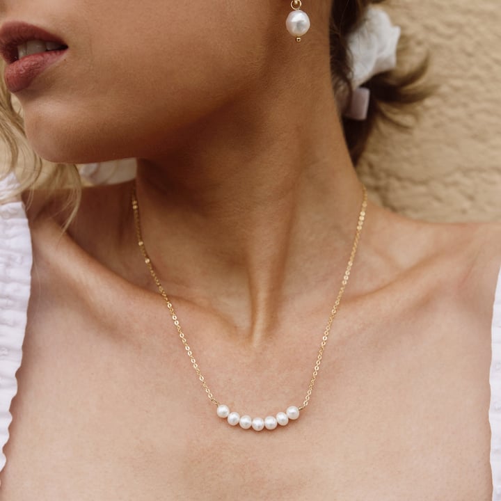 Organic Freshwater Pearl Bar Necklace Gold Plated