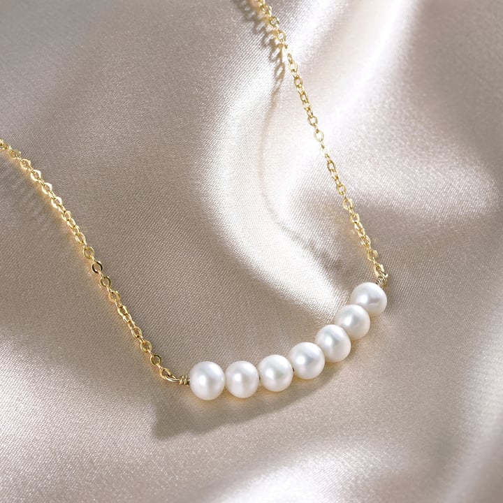 Organic Freshwater Pearl Bar Necklace Rhodium Plated