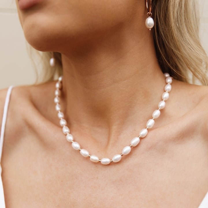 Cadence Freshwater Pearl Necklace Rose Gold Plated