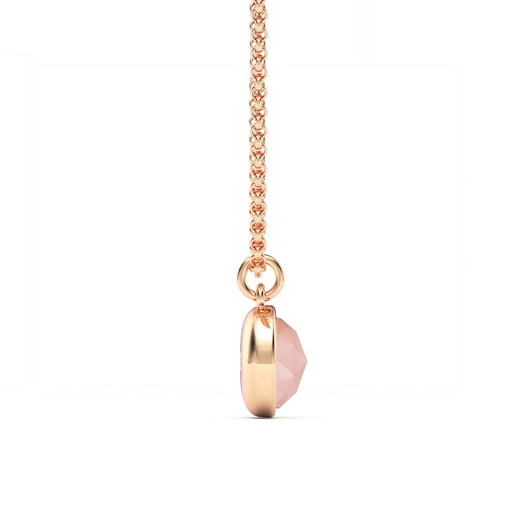 Round Rose Cut Rose Quartz Pendant Rose Gold Plated
