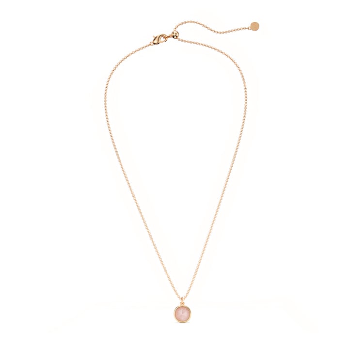 Round Rose Cut Rose Quartz Pendant Rose Gold Plated