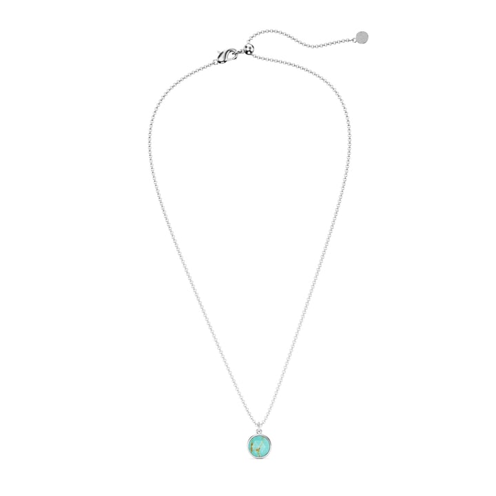 Round Rose Cut Turquoise Pendant Rhodium Plated