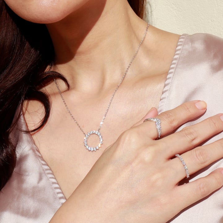Princess Wishbone Ring with Clear Swarovski Crystals Rhodium Plated