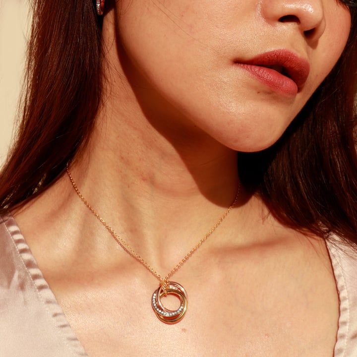 Trinity Brilliance Interlocking Necklace CZ Tri Gold Plated