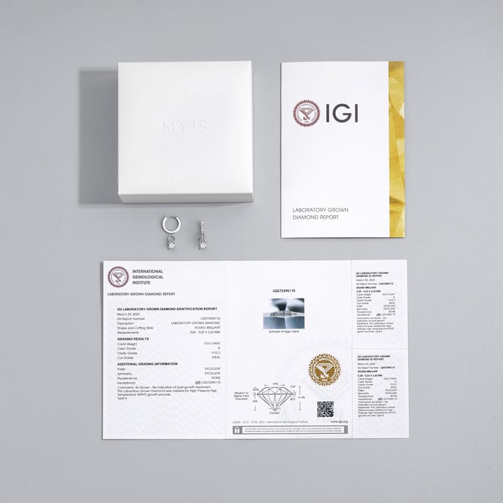 0.6 Carat DE VS+ IGI Certified Lab Grown Diamond Hoop Earrings Sterling Silver