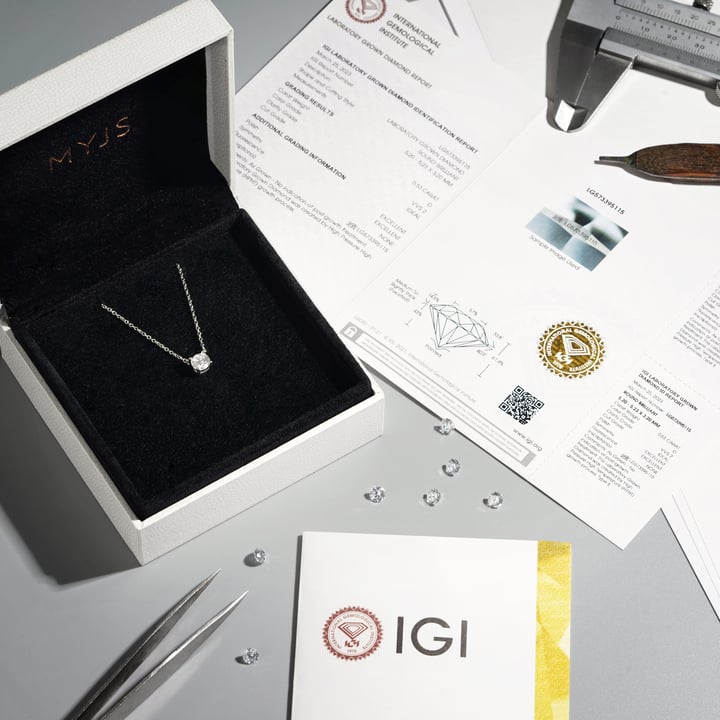 1.0 Carat DE VS+ IGI Certified Lab Grown Diamond Solitaire Pendant Sterling Silver Clear Rhodium Plated