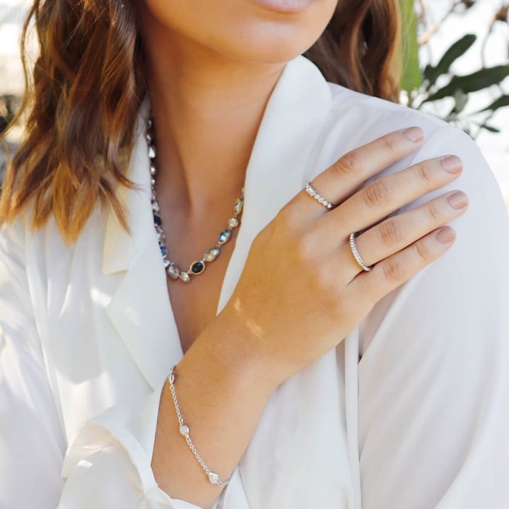 Festival Necklace with Blue Swarovski Crystals Bridal Rhodium Plated