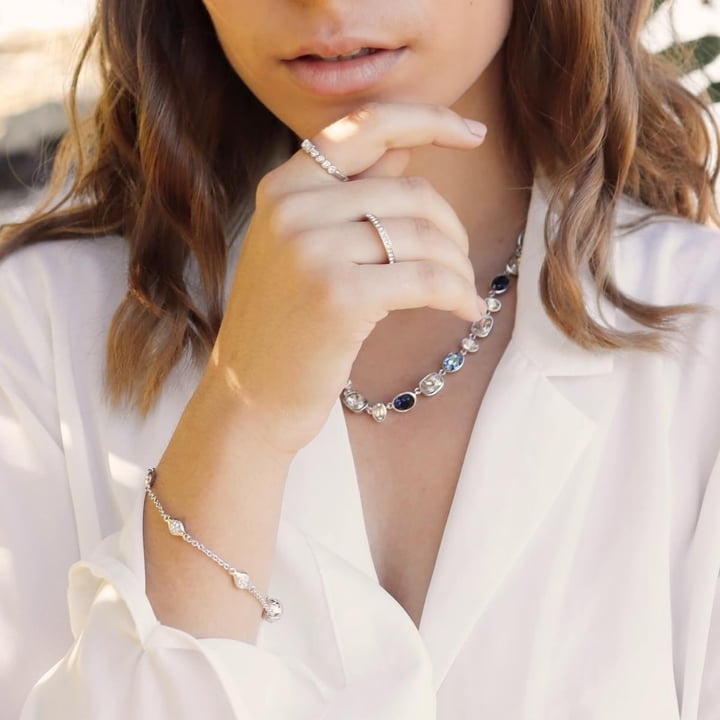 Festival Necklace with Blue Swarovski Crystals Bridal Rhodium Plated