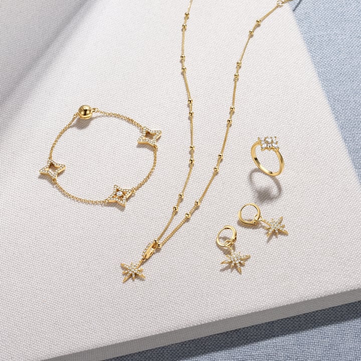 Polaris Star Mix Hoop Earring Charms made with Clear Swarovski Crystals Gold Plated