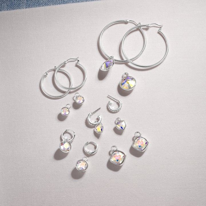 Cushion Mix Charms with Crystal Aurore Boreale Swarovski Crystal Rhodium Plated