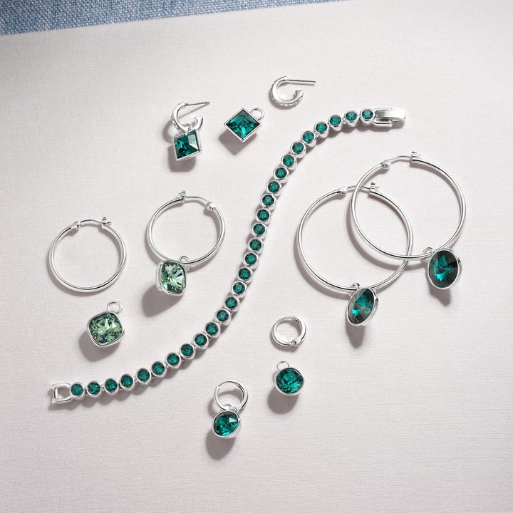 Cushion Mix Charms with Swarovski Erinite Rhodium Plated