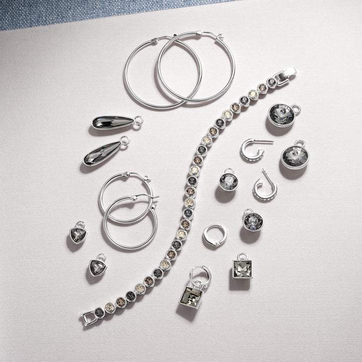Trillion Mini Mix Charms with Crystal Silver Night Swarovski Crystal Rhodium Plated