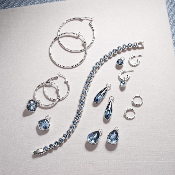 Bella 2 Carat Mix Charms with Light Azore Swarovski Crystals Rhodium Plated