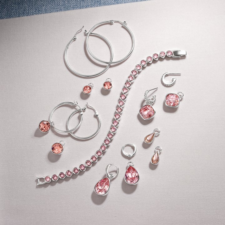 Statement Teardrop Mix Charms with Light Rose Swarovski Crystals Rhodium Plated