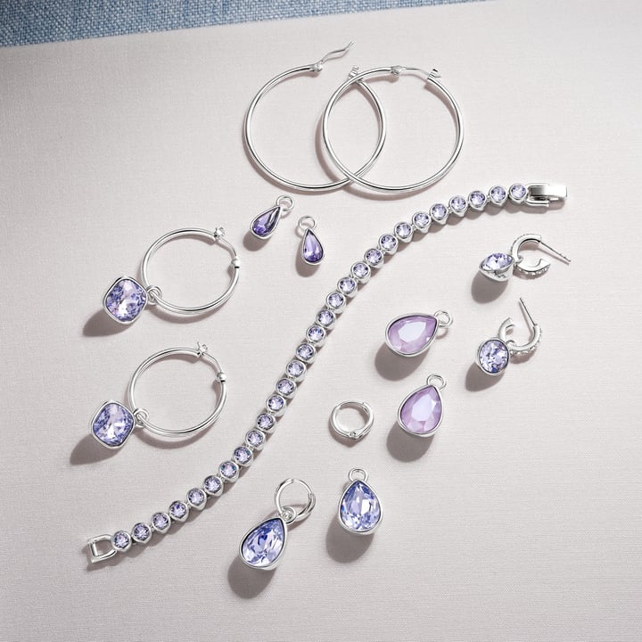 Statement Teardrop Mix Charms with Crystal Lilac Shadow Swarovski Crystals Rhodium Plated