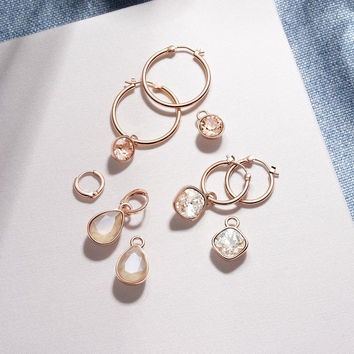 Statement Teardrop Mix Charms with Vintage Rose Swarovski Crystals Rose Gold Plated
