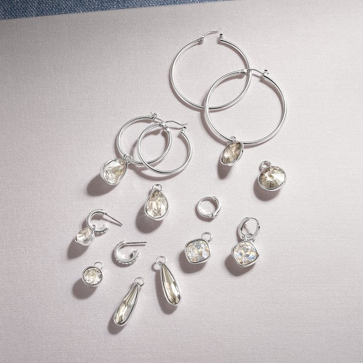 Square Mix Charms with Swarovski Crystal Silver Shade Rhodium Plated