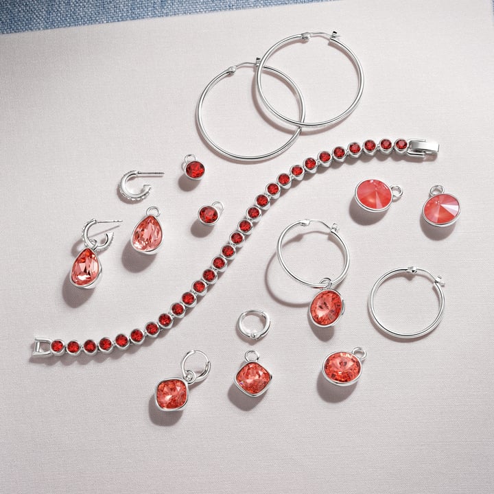 Cushion Mix Charms with Padparadscha Swarovski Crystal Rhodium Plated