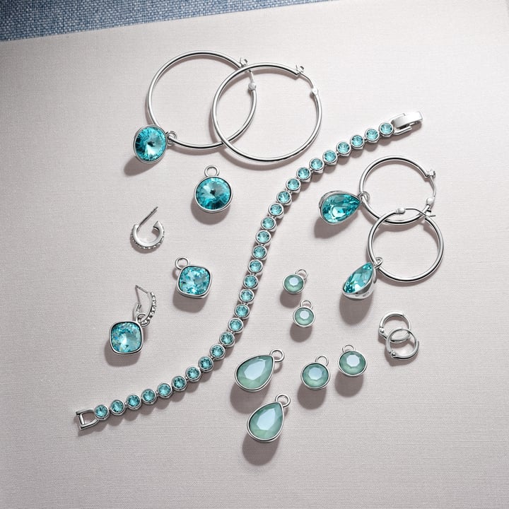 Statement Teardrop Mix Charms with Crystal Mint Green Swarovski Crystals Rhodium Plated