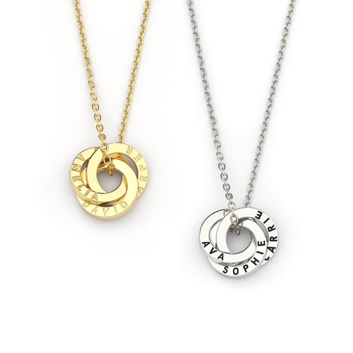 Personalised Mini Interlocking Triple Family Circles Necklace in Sterling Silver