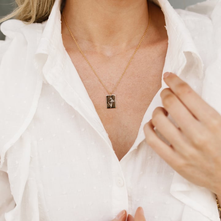 Personalised Rectangle Plate Necklace in Sterling Silver