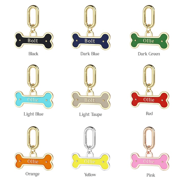 Personalised Enamel Bone Brass Pet Name Tag